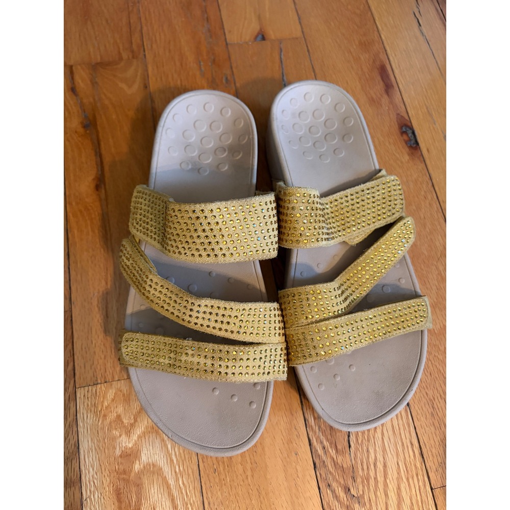 Vionic Women's Alexis Platform Adjustable Slide Sandal Size 10 Yellow Studded